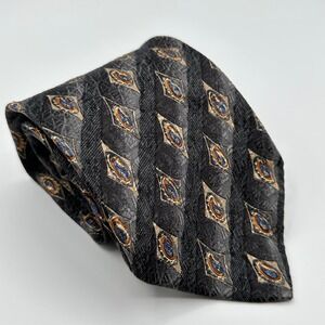 Omaggio Robert Talbott Tie Mens Wide Charcoal Grey Gold Silk Geometric Paisley